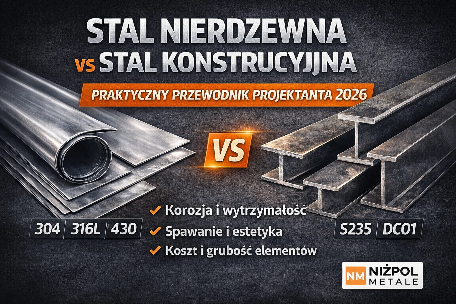 Stal nierdzewna vs stal konstrukcyjna – praktyczny przewodnik projektanta (2026)